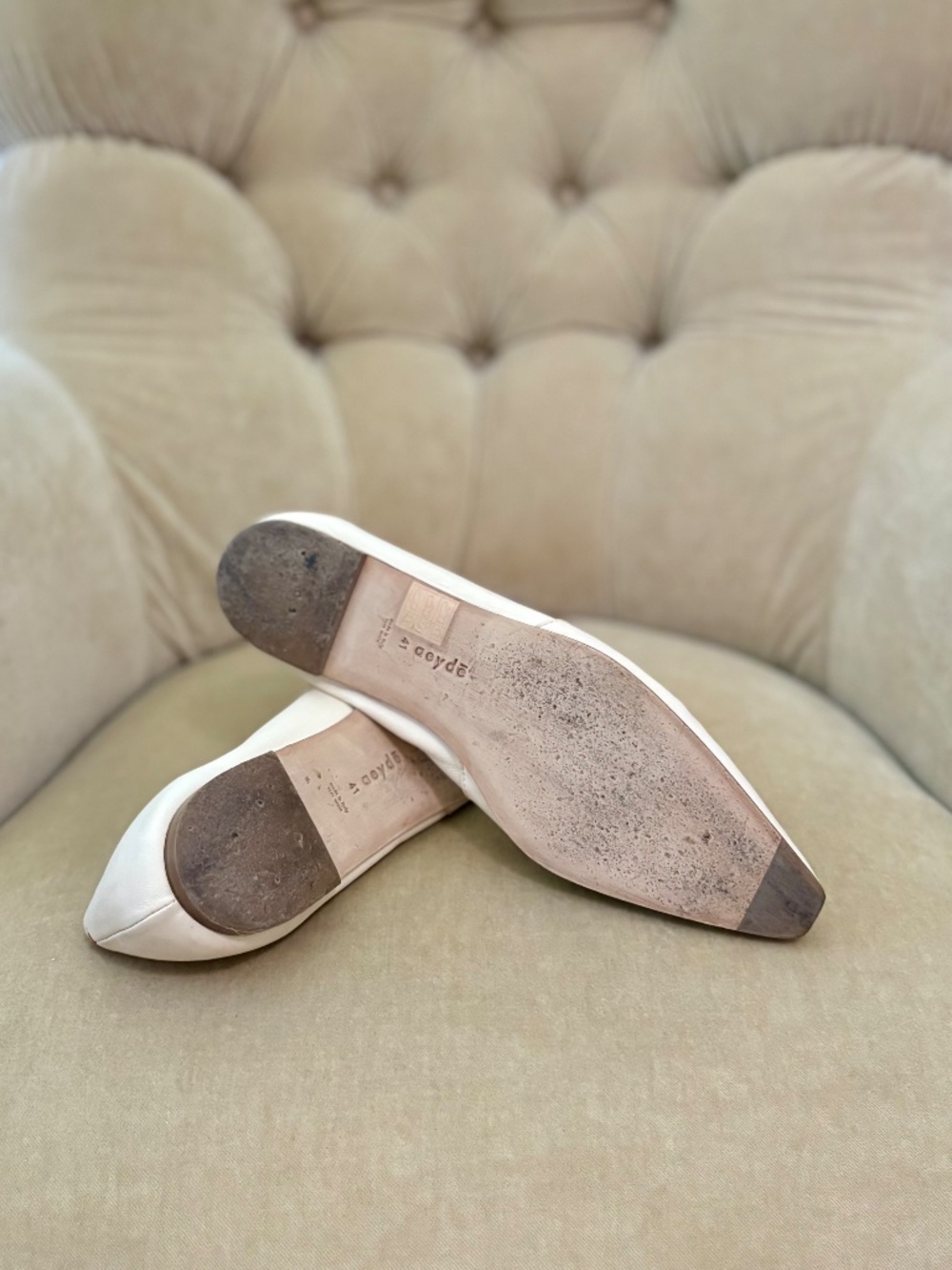Auth. AEYDE Iconic Cream Leather Women's  Pointy Toe Loafer Flats - Picture 6 of 6